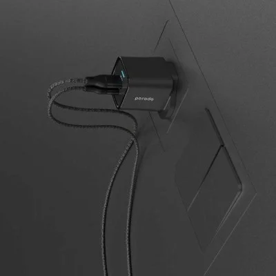 Porodo Dual Port PD + USB-A ( 35W+18W) Charger With Type-C To Lightning - Black